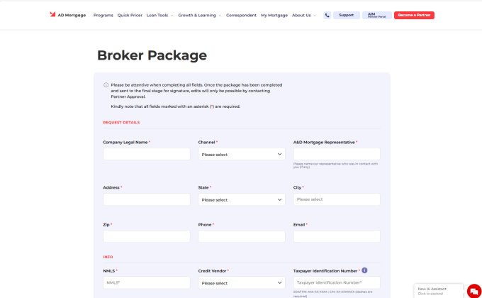 screenshot describing how to become a broker by filling out the form