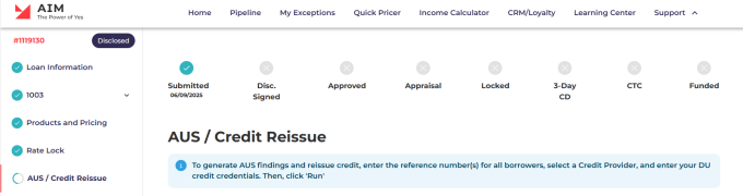 AIM Partner Portal AUS / Credit Reissue