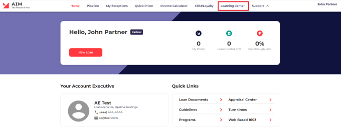 aim partner portal screenshot