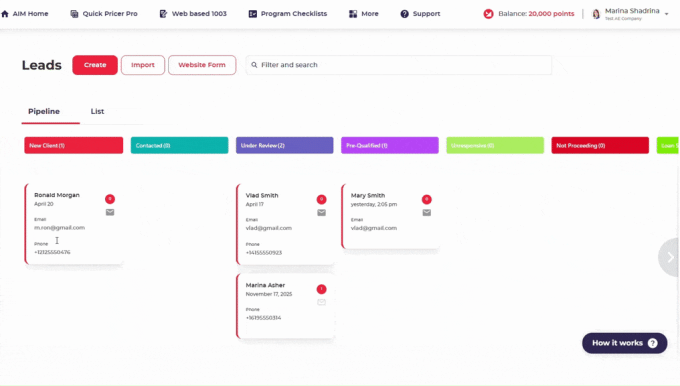 GIF showing LEADer CRM screen